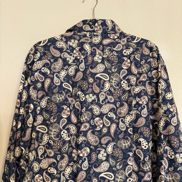 Neiman Marcus Shirt Size XXL Blue Tan Paisley Contrast Cuff Long Sleeve - Picture 13 of 16